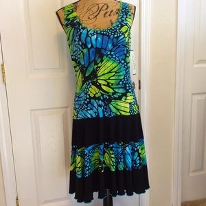 NWT Joseph Ribkoff blue butterfly print Spring Summer tank midi dress size 6